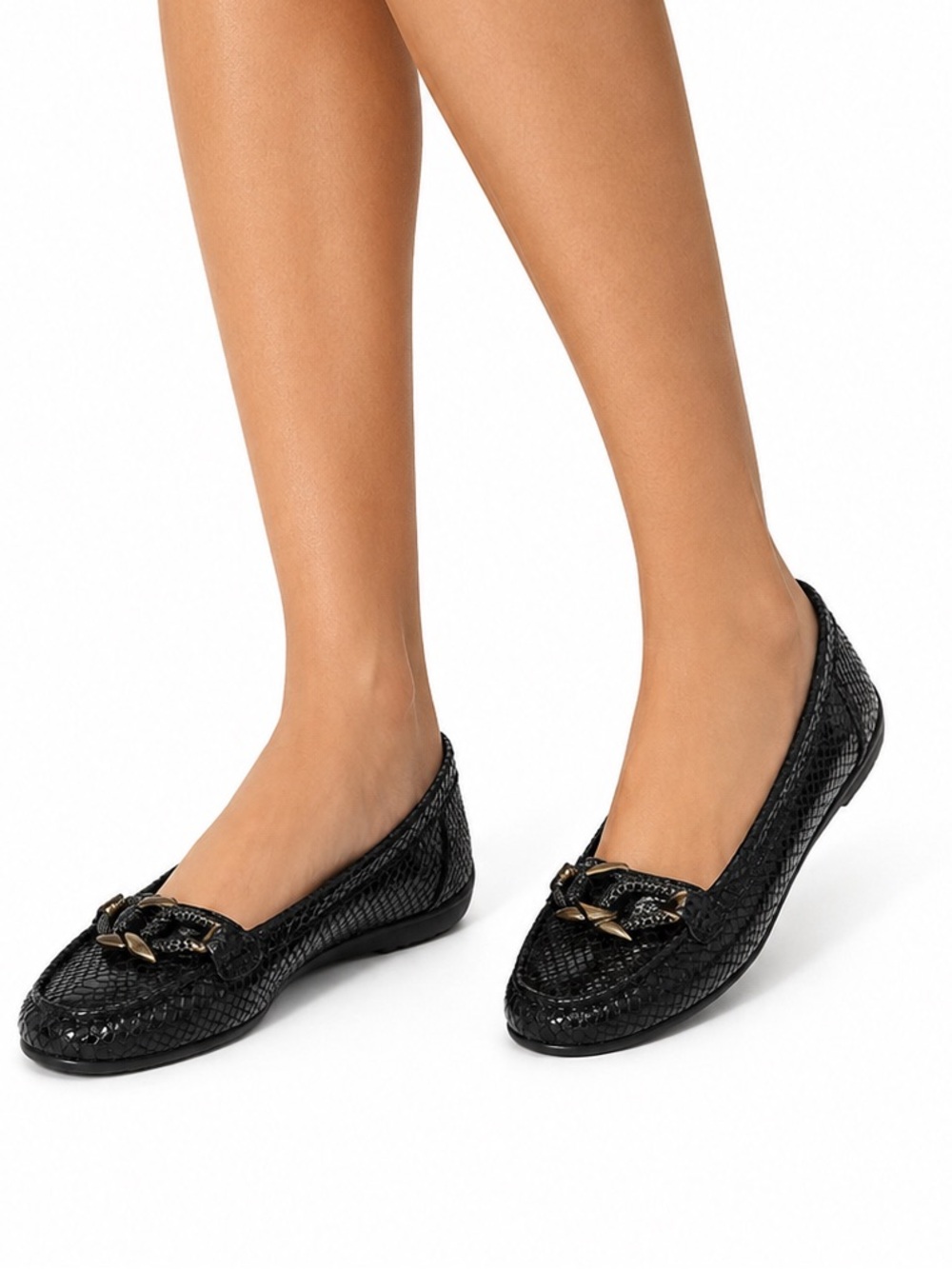 Stuart Weitzman Black Braided Loafers with metal Chain Accent